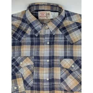 Vtg Saddle King Men's Shirt 15 1/2" Western‎ Pearl Snap Flannel Long Sleeve